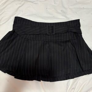 Black Pinstripe Mini Skirt with belt